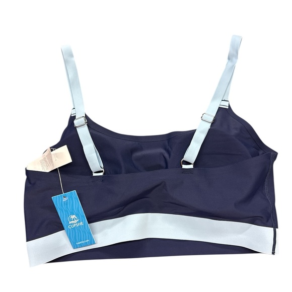 NWT Cupshe Ola de Verano Banded Mid-Rise  Navy and Light Blue Bikini Set - Picture 6 of 8